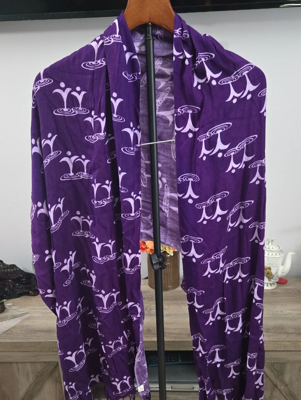 Purple Printed Lightweight Wrap Scarf